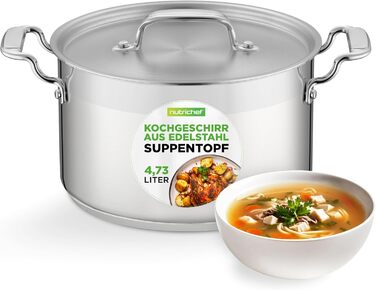 Каструля NutriChef з нержавіючої сталі, 11.4 л з кришкою, для індукційних плит | Ідеально для приготування супів та meal prep | Можна мити в посудомийній машині