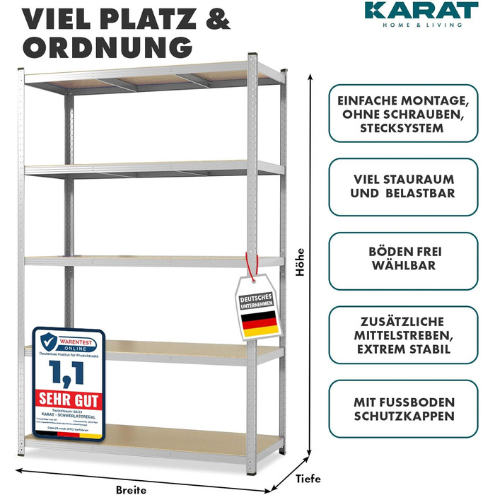 KARAT XXL Heavy-Duty Shelving Unit - Galvanized (200 x 180 x 60 cm)