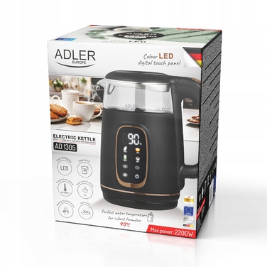 Електричний скляний чайник Adler, 1,7 л, 2200 Вт, з регулюванням температури