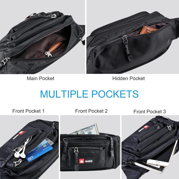 Водонепроникна поясна сумка-бананка для чоловіків та жінок. Чорна, з блискавкою, для подорожей, піших прогулянок та активного відпочинку на природі.