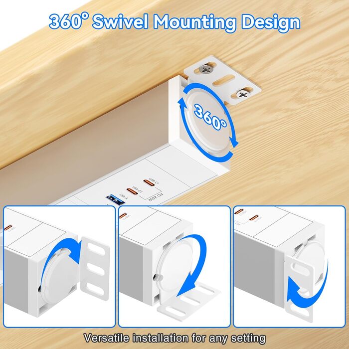 Мережевий фільтр із захистом від перенапруги, 10 розеток, поворотний на 360°, для стін, кабель 1.8м, 16A/4000W, для офісу та дому, чорний