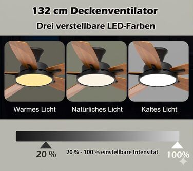 Вентилятор стельовий з LED підсвіткою, DC мотор, 3 кольори світла, диммування, чорний, з пультом ДК для спальні, тихий, 6 швидкостей, вітальня, офіс