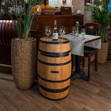 Wine Barrel Stand with Door - Alcohol Cabinet, Bottle Shelf, Wooden Shelves - Wine Barrel - Barrel Furniture - Wine Rack - Wine Rack - Wine Bar - Barrel Bar with Door - Barrel Bar Minibar 80cm High (Oak)