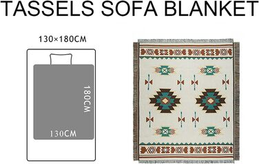 Плед Boho з китицями 130×180 см, геометричний жаккардовий плед у американському етнічному стилі, декоративний плед для дому, офісу, подорожей і кемпінгу Sucre