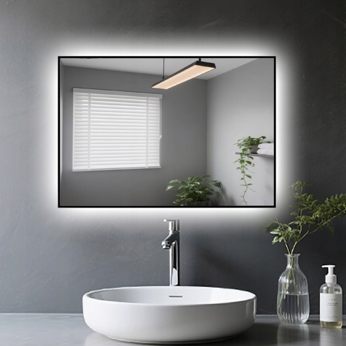 Світлове LED-дзеркало у ванну кімнату, 72 x 60 см, біле світло 6500K, IP54, прямокутне