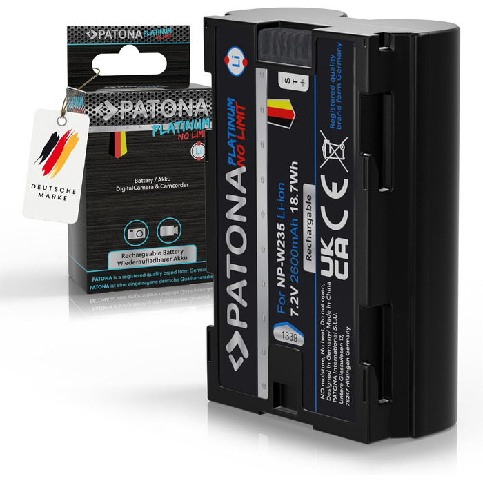 PATONA Akku NP-W235 для камери (2600 mAh) з USB Дисплеєм DUAL LCD - сумісний з USB-C та Micro-USB