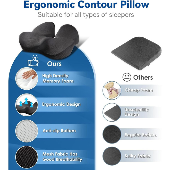 Подушка ортопедична для сидіння Warmiehomy з піни Memory Foam для офісного крісла, автомобіля, при геморої та болях в куприку 38.5x45.5x11.5 см