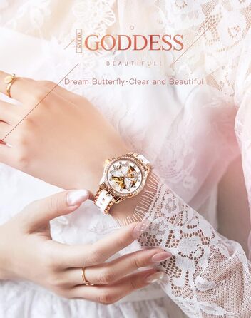 Годинник жіночий OLEVS рожеве золото з діамантом серце, чорно-білий циферблат, кварц, водонепроникний, комплект з браслетом, годинники для жінок (6622: перламутр)