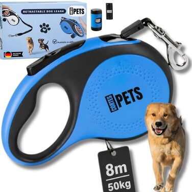Рулетка для собак великих порід Flexi New Comfort, 8 м, до 50 кг, з кнопкою блокування, тримач для відходів, блакитна XL