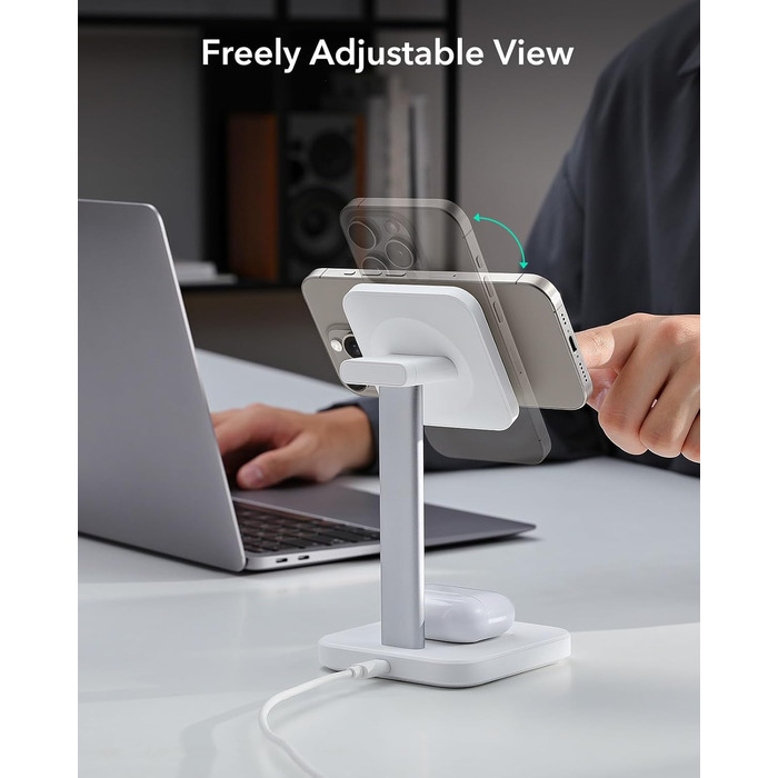 Зарядна станція 2-в-1 ESR MagSafe для Apple Watch та iPhone 17e/17/16/15/14/13/12, AirPods 4 - Біла