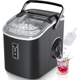 EUHOMY Ice Maker - Compact Portable Ice Machine for Home & Kitchen - Makes 9 Cubes in 6 Minutes, 12kg/Day, Self-Cleaning, 2 Sizes, Black, 1.2L