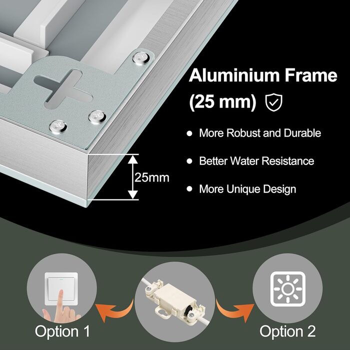 Дзеркало для ванної кімнати S'bagno з підсвічуванням 100x70 см, 5x збільшення, LED, алюмінієва рама, протитуманне покриття, 3 кольори, диммування, пам'ять, HD скло, IP44, без Bluetooth