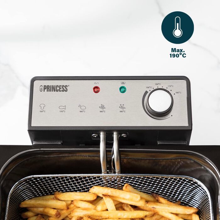Princess Fritteuse – 3270 Watt, 5 Liter, Thermostat, 3 Fry Baskets, Cold Zone, 6-7 People, 185000, Grey
