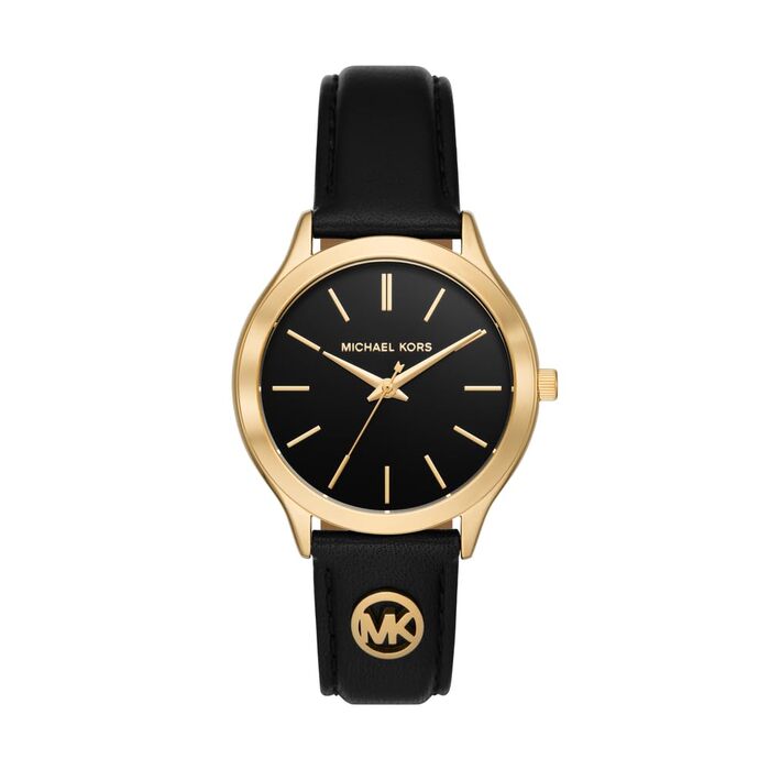 Жіночий годинник Michael Kors Slim Runway кварцовий, 38 мм, шкіряний ремінець (чорний та золотий)
