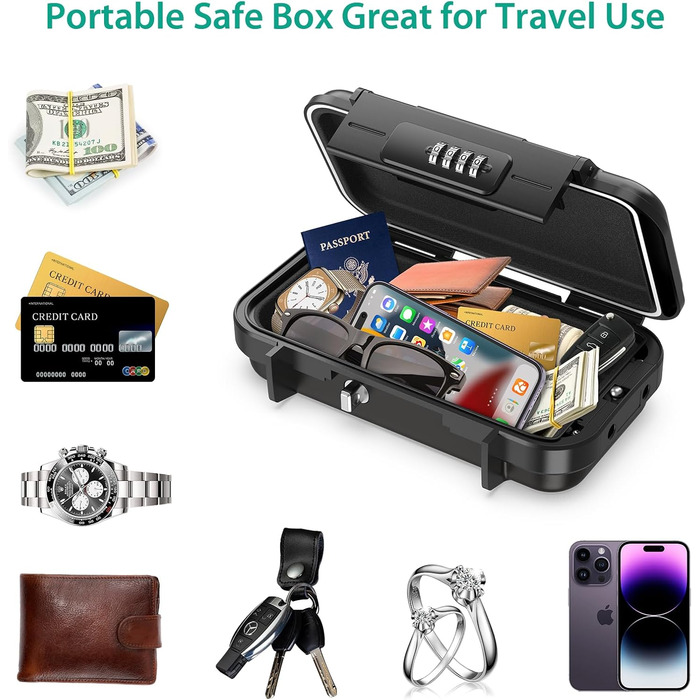 Сейф портативний з кодовим замком ORIA, вологостійкий, для відпочинку та офісу, чорний