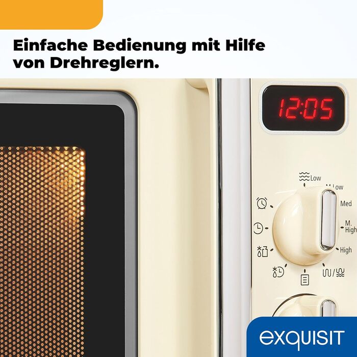 Мікрохвильова піч Exquisit Retro RMW720-3GDIG Creme, 20л, 700 Вт, 1000 Вт гриль, таймер, розморожування