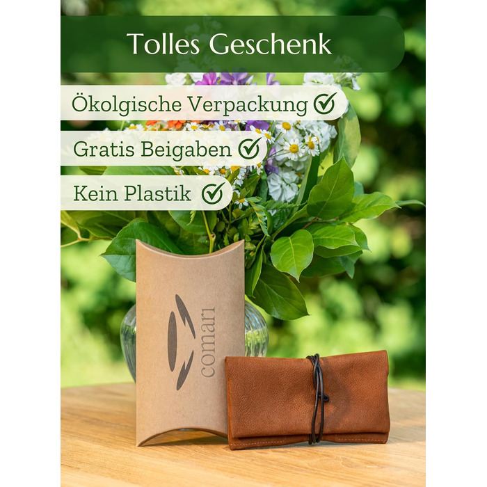 Premium Tobacco Pouch made of Wild Leather - Separate Paper & Filter Compartment - Handcrafted Tobacco Bag - High-Quality Rolling Pouch for Tobacco (Cognac Brown)