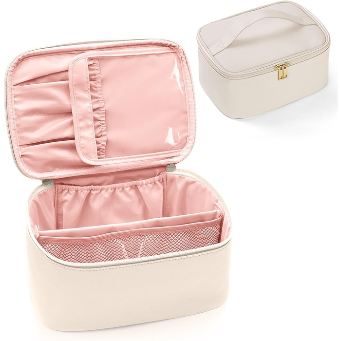 Велика косметичка для жінок, дорожня косметичка з відділеннями, шкіряна косметичка, водовідштовхувальна, з ручкою (#2 білий)