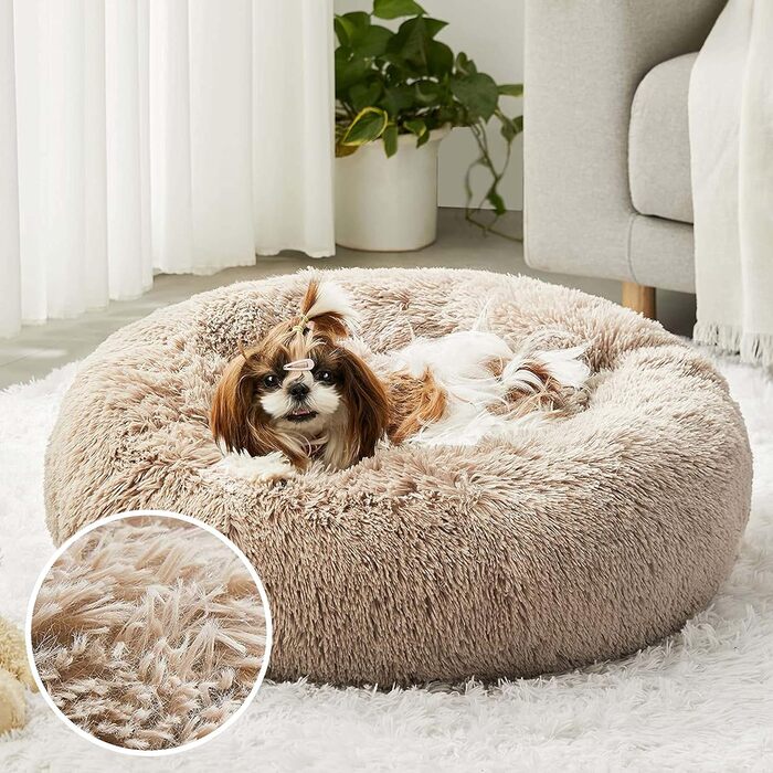 Western Home Dog Bed Run, Fluffy Cat Bed, Dog Cushion for Small Dogs, Washable Dog Bed, Dog Basket, Cat Basket for Sleeping 60 cm, Brown
