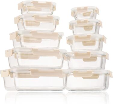 Набір скляних контейнерів для зберігання їжі з кришками з преміум-пластику, 10 шт. - блакитні
