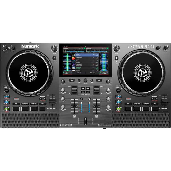 Numark Mixstream Pro Go: Портативний DJ-контролер з акумулятором, мікшер з розділенням STEM, динамік, Wi-Fi, сенсорний екран, сумісний з Serato DJ