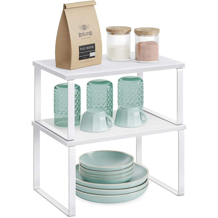 SONGMICS Spice Rack, 4-Piece Set, Kitchen Shelf, Kitchen Organizer, Expandable, Spice Holder, Stackable, with Metal Frame, 19.5 x 29.7 x 15.8 cm, Ink Black-Natural Beige KCS10NB (Cloud White + Snow White, 29.7B cm)
