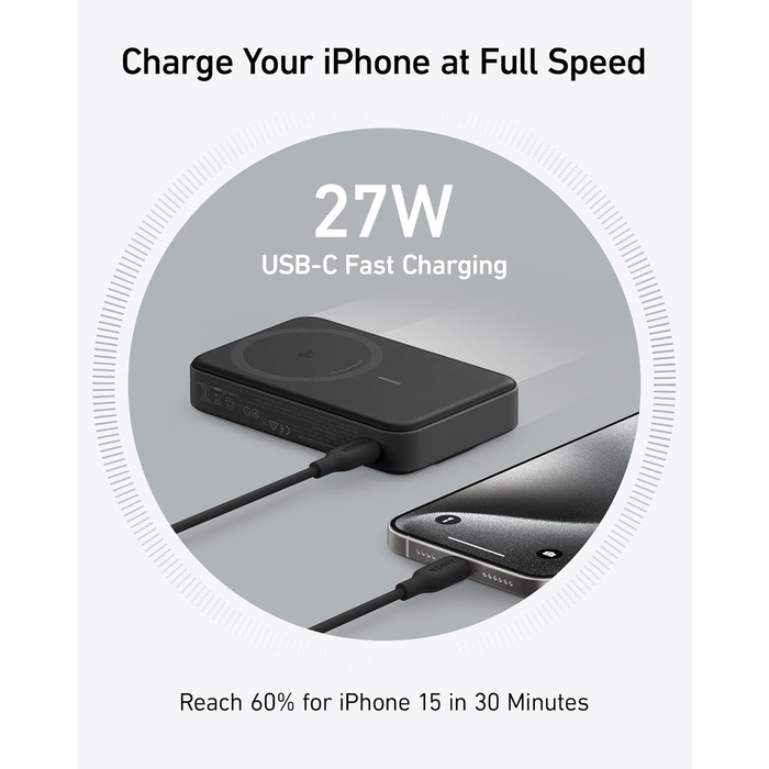 Powerbank Anker MagGo: 10000mAh, Qi2, 15W MagSafe, USB-C, з дисплеєм та підставкою, чорний