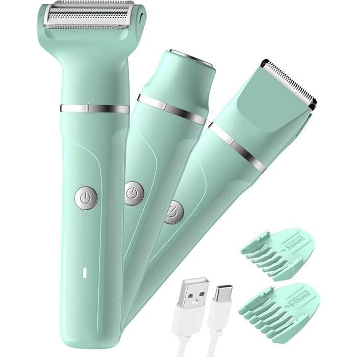 Електричний жіночий триммер 3-в-1 для тіла та обличчя, водонепроникний, зелений