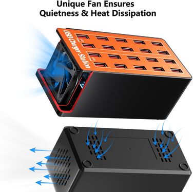 USB зарядний пристрій на 20 портів: Інтелектуальна станція для зарядки iPhone, Samsung, Google та інших пристроїв. Мережевий адаптер USB-хаб для десктопу