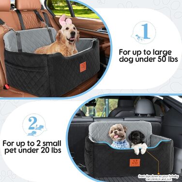 GL GLENSLAVE Dog Car Seat - Medium/Large Dogs, Up to 22kg or 2 Small Dogs - Removable & Washable Pet Car Seat (Black/Gray)