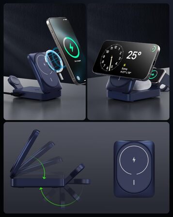 3-в-1 Бездротовий зарядний пристрій з MagSafe, Qi2, для iPhone 16/15/14/13/12, Apple Watch, AirPods, білий (блакитний)