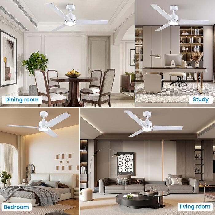 Стеля вентилятор Newday 122см з підсвічуванням та пультом керування, тихий, DC мотор, реверс для спальні/вітальні (білий, дерево)