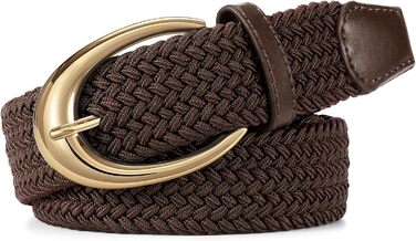 Жіночий/Чоловічий тканинний ремінь WERFORU з плетінням та еластичною смугою, 110/130 см, пряжка кольору кави-золота