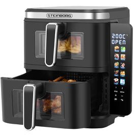 Фритюрниця Steinborg® з подвійною камерою, 11 літрів, фритюрниця без олії, гриль, духовка, сушка, 2 вертикальні шухляди (5,5л+5,5л)
