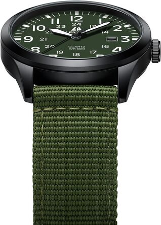 Годинник чоловічий LN LENQIN Military 30M водонепроникні годинники з датою, тактичний годинник для спорту, армійський стиль, ремінець з нейлону (зелений, чорний, білий)