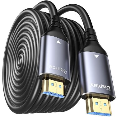 HDMI кабель оптичний 8K 15м, HDMI 2.1, 48Gbps, Ultra High Speed, CL3, AOC, 8K@60Hz, 4K@120Hz/144Hz, Dynamic HDR, eARC, Dolby HDCP2.2, сумісний з PS5, Xbox Series X, PC, TV