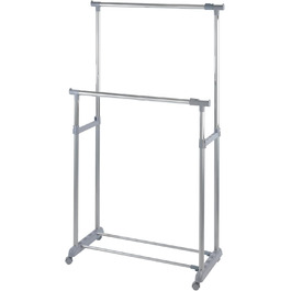 WENKO Clothes Rack, Folding, Clothes Storage with Adjustable Clothes Rod and Wheels, Plastic/Metal, 88 x 100-168 x 11-49 cm, Chrome/Grey (168 x 44 x 163 cm)