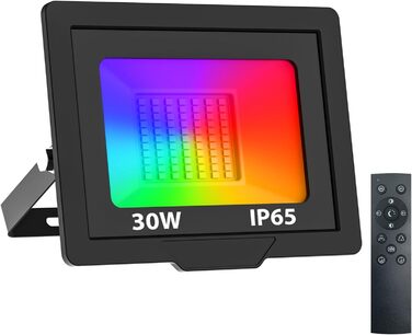 LED прожектори Nipify з датчиком руху для вулиці, 2 шт., 30W 3000Лм, IP65, холодне біле світло 6500K, кабель 100 см, для складу, саду, готелю, дворів (30W-RGB)