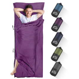 Спальний мішок туристичний 2в1 з мікрофібри, 220x95 см, для кемпінгу, хостелів та гірських притулків, зелений/фіолетовий