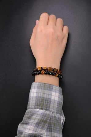 Чоловічий браслет з перлами та мінералами (набір 2 шт): тигрове око, гематит, чорний агат. Браслети з натурального каміння для чоловіків. Набір браслетів-чокерів з мінералами. Стильний аксесуар, духовний подарунок для чоловіка.