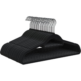 Плечики для одягу PORTENTUM з оксамиту, 10 шт., чорні - антиковзаючі, з 360° обертовим гачком, виступами для аксесуарів, економія місця, товщина 0,6 см, Made in Spain