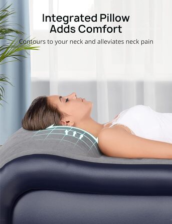 Надувний матрац Evajoy Queen з вбудованим насосом, 17'' Double High Airbed з підголівником, швидке надування/здування за 3 хв, комфортний Flocked Top для дому