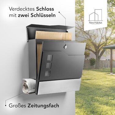 Поштовий ящик Oslo Anthrazit RAL7016 з газетницею та гравіюванням (без гравіювання) - вуличний, з нержавіючої сталі, стійкий до корозії та УФ-випромінювання