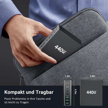 Зарядний пристрій USB-C 440W 8 портів: Швидка зарядка для MacBook, iPad, iPhone 17/16/15, Samsung та інших – чорний