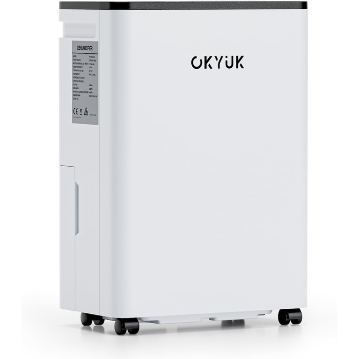 Електричний осушувач повітря OKYUK 12L з цифровим дисплеєм, для дому 40м², з автовимкненням, для RV, ванної кімнати, підвалу (білий)