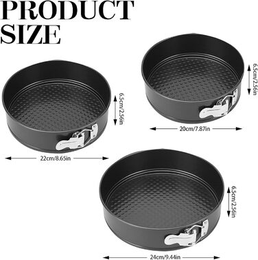 Набір форм для випікання QKNOSM (3 шт.) - діаметр 20/22/24 см, знімний дно, антипригарне покриття, з плоским дном, для пирогів та тортів