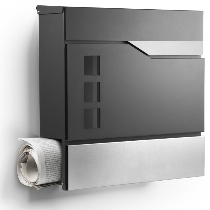 Поштовий ящик Oslo Anthrazit RAL7016 з газетницею та гравіюванням (без гравіювання) - вуличний, з нержавіючої сталі, стійкий до корозії та УФ-випромінювання