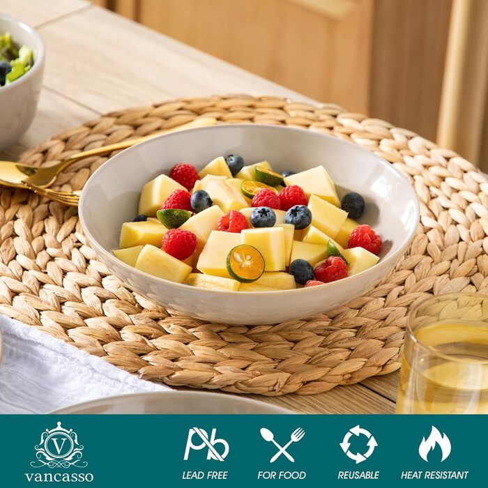 Набір чашок Vancasso PLAYA 6 шт. з ручкою 480мл, чайні чашки з кераміки, придатні для мікрохвильової печі та посудомийної машини (Бежевий, Сервіз 48 шт.)