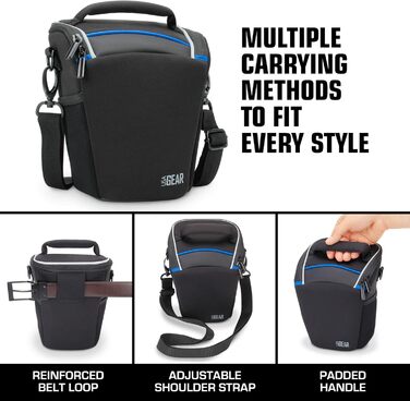 Чохол для камери DSLR USA Gear: зручний, з регульованим плечем, для Nikon, Canon, Panasonic, чорний