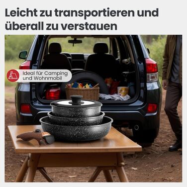 Набір посуду Dishdelight з антипригарним гранітним покриттям та знімними ручками, індукційний, з кришками (чорний)